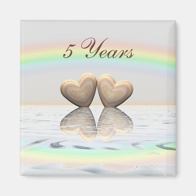 Imã Corações de Madeira do 5 Aniversário (Frente)