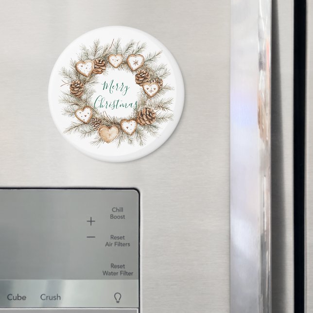 Imã Corações de Pão de Mel Coroa de Pinhas Natal (In Situ (Fridge))