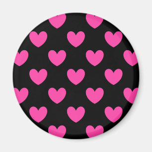 Imã Corações de polca cor-de-rosa fuchsia em preto
