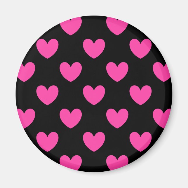 Imã Corações de polca cor-de-rosa fuchsia em preto (Frente)