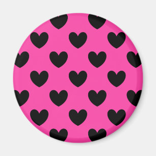 Imã Corações de polca-preta em rosa-fuchsia