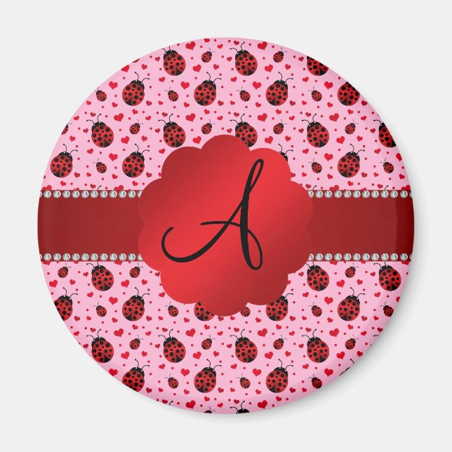 Imã Corações de rosas claro monogramas (Frente)