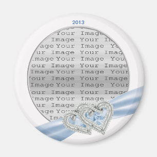 Imã Corações Personalizados Magnete Azul De Fita