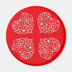 Imã Corações Silver Star em Fundo Vermelho