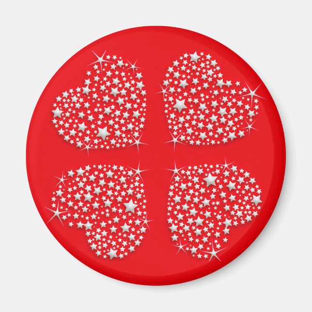Imã Corações Silver Star em Fundo Vermelho (Frente)