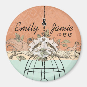 Imã Coral & Aqua Bird Cage Scroll Magnet