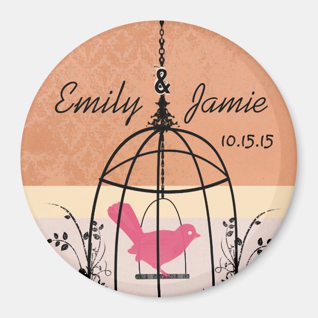 Imã Coral Bird Cage Wedding Magnets ou Personalize (Frente)