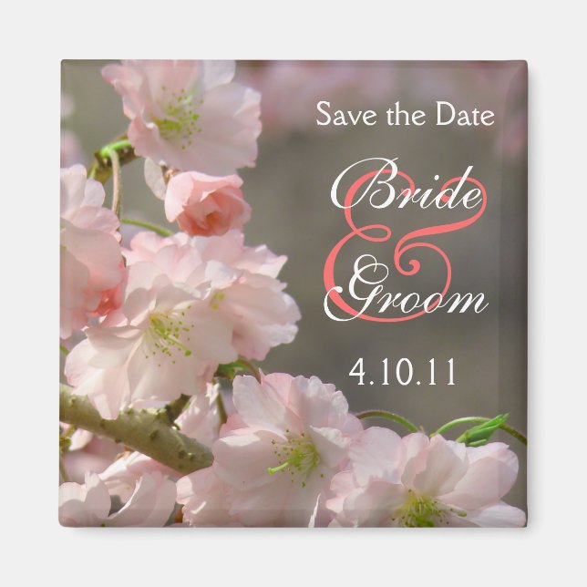 Imã Coral Cherry Bloosom Save-The-Date (Frente)