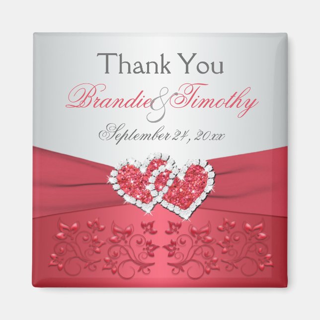 Imã Coral Rosa, Cinza Floral Favor Magnet (Frente)