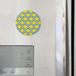 Imã Corante amarelo e azul-bebê, latido, quatrefoil
