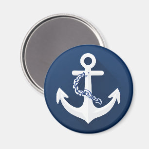 Imã Corda e Âncora Símbolo Náutico Branco Azul Marinho