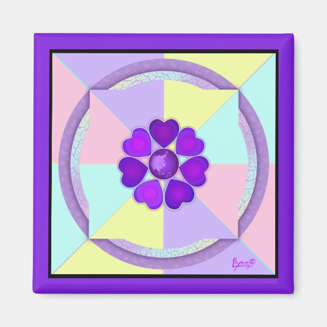 Imã Cores de pastel e corações roxos batendo (Frente)