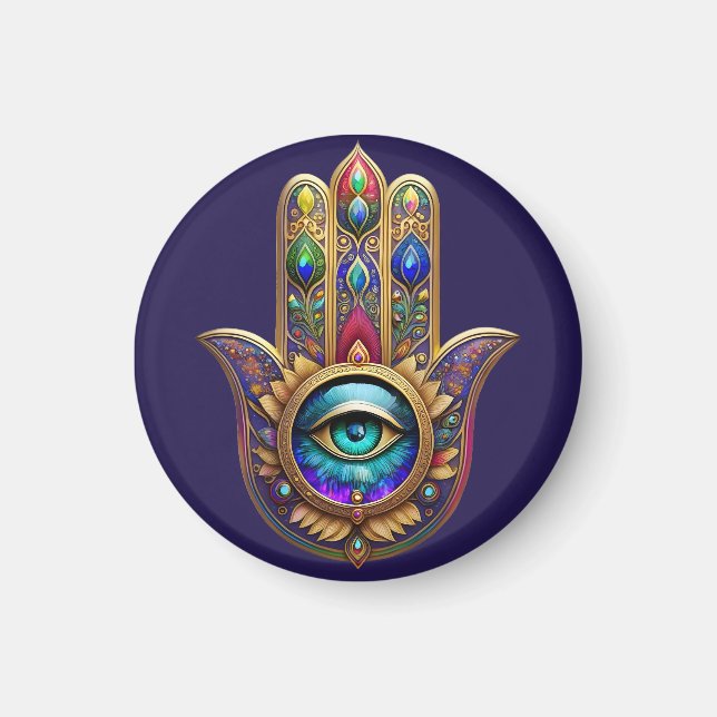 Imã Cores de Pavão Dourado Hamsa Safira Verde Terceiro (Frente)