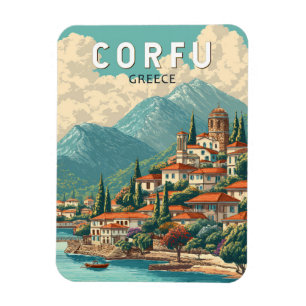 Ímã Corfu Grécia Ilustração Arte de Viagem Vintage