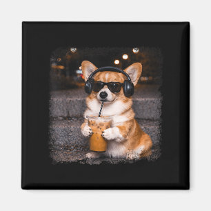 Imã Corgi bebendo café gelado amante do humor engraçad