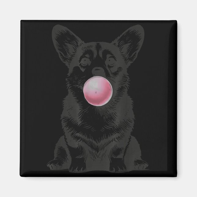 Imã Corgi Blowing Bubble Gum Funny Dog Cartoon Meme  (Frente)