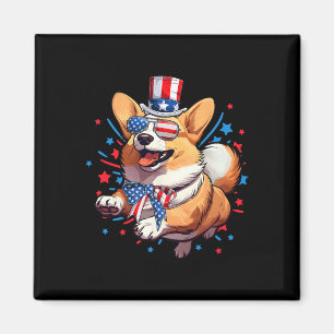 Imã Corgi Cachorro 4 De Julho Americano Bandeira Usa P