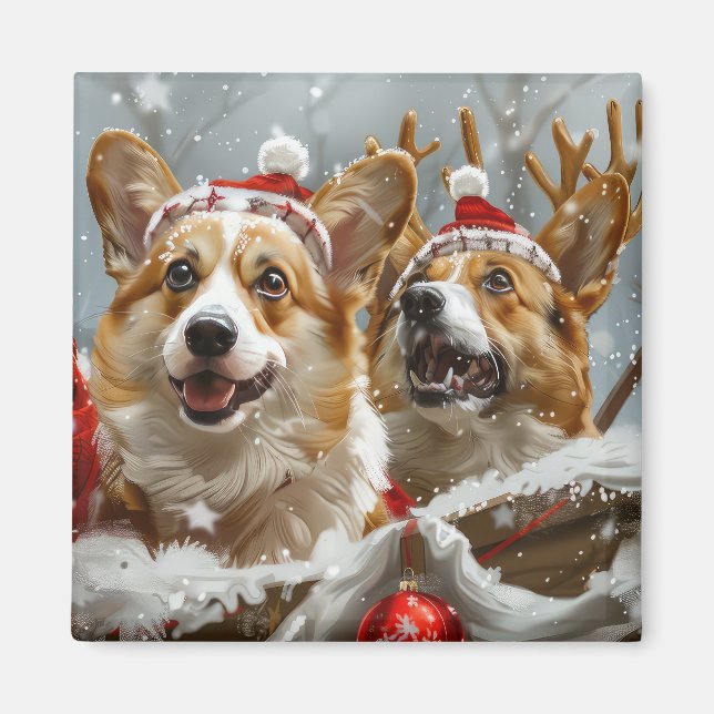 Imã Corgi Cachorro Festivo (Frente)