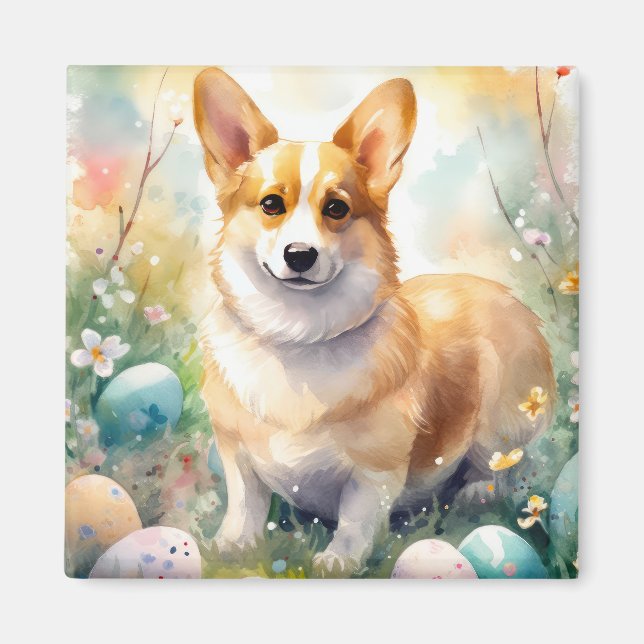 Imã Corgi com Feriado de Ovos de Páscoa (Frente)