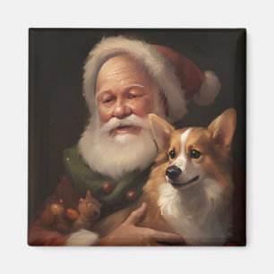 Imã Corgi com Papai Noel Natal Festivo