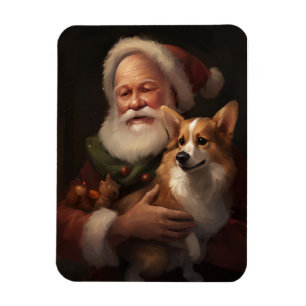 Ímã Corgi com Papai Noel Natal Festivo