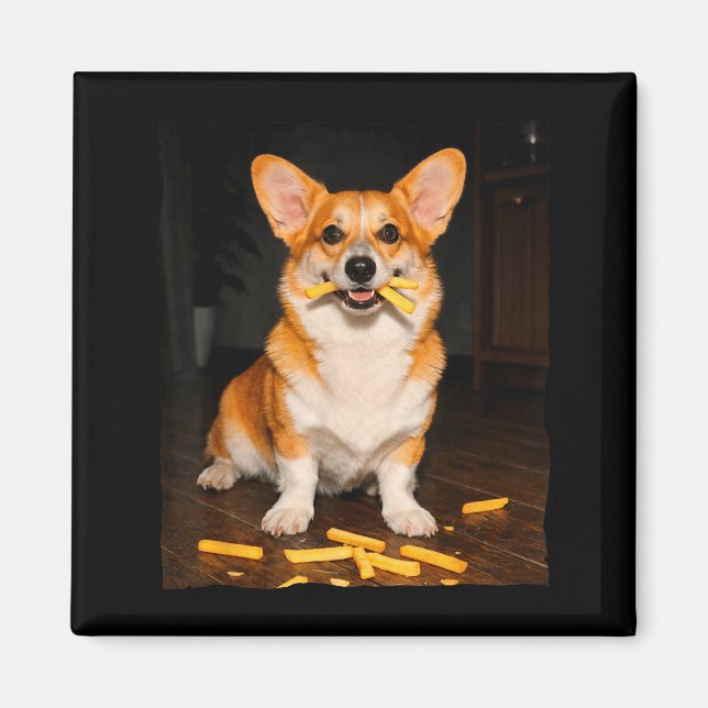 Imã Corgi comendo batatas fritas meme de cachorro aman (Frente)