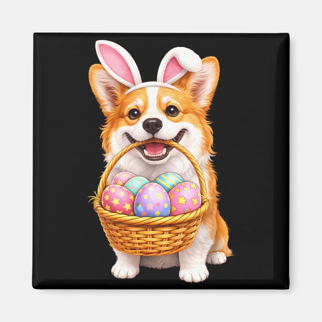 Imã Corgi de Páscoa coelho ovos de Páscoa adoráveis ce (Frente)