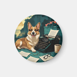 Imã Corgi Dog com pelo brilhante e uma safra cavalheir