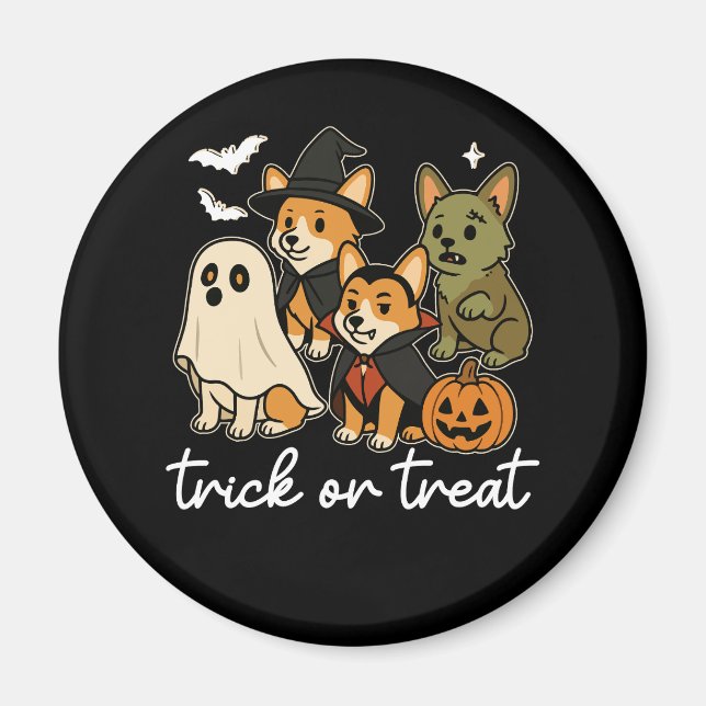 Imã Corgi Dog Halloween Figurume Spooky (Frente)