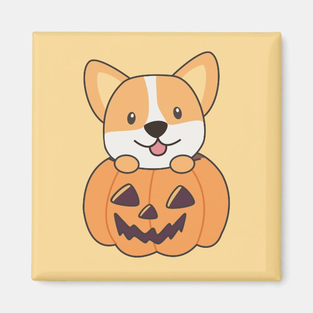 Imã Corgi Em Cachorros De Pumpkin Cute Feliz Magneta D (Frente)
