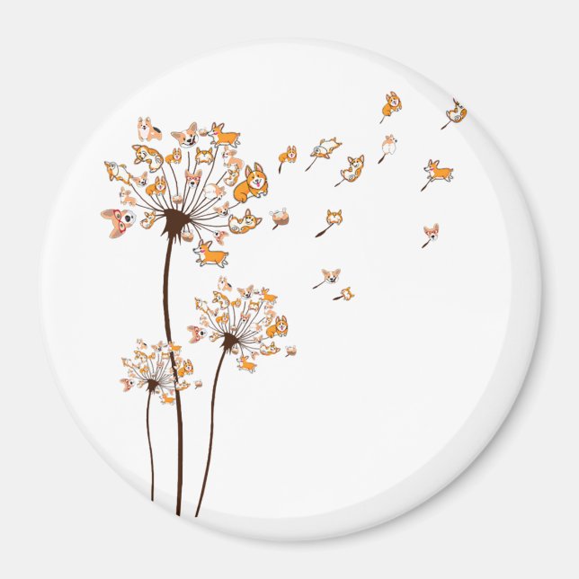 Imã Corgi Flower Dandelion Camisa Cão Cachorro (Frente)