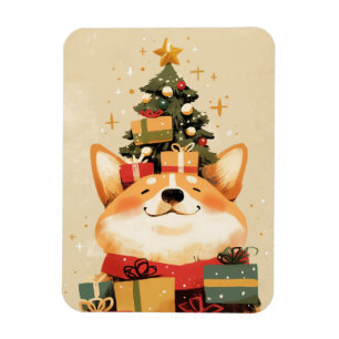 Ímã Corgi galês adorável com presentes de Natal