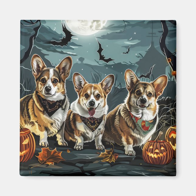 Imã Corgi Halloween Assustador (Frente)