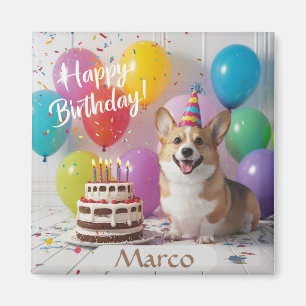 Imã Corgi Happy Birthday