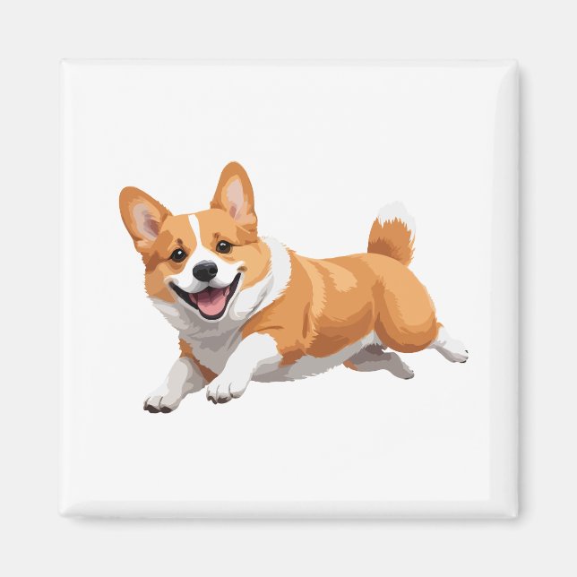 Imã Corgi Happy Playful Brincando No Ar (Frente)