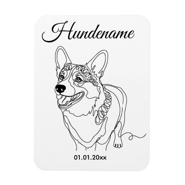 Ímã Corgi Line Art personalized dog (Vertical)