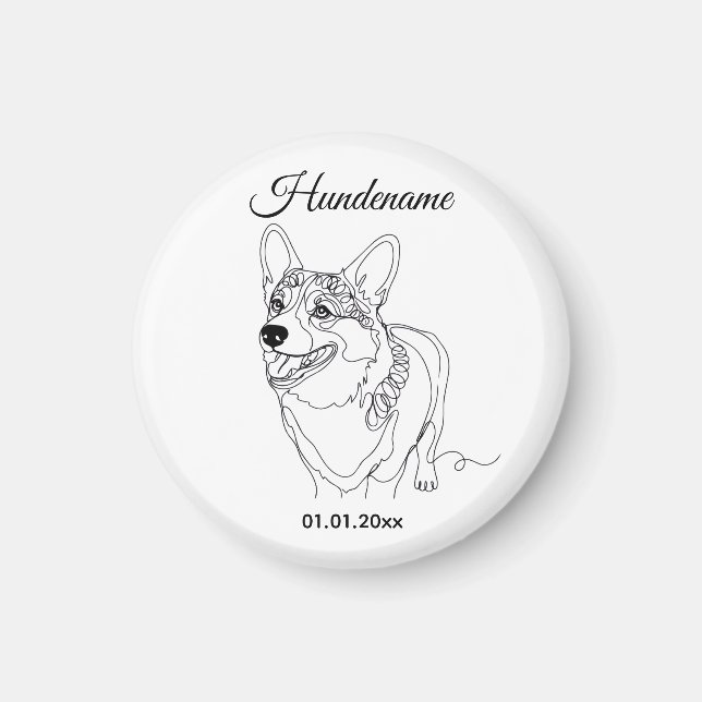 Imã Corgi Line Art personalized dog (Frente)