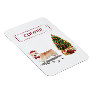 Ímã Corgi Natal Divertido Cachorro com Árvore