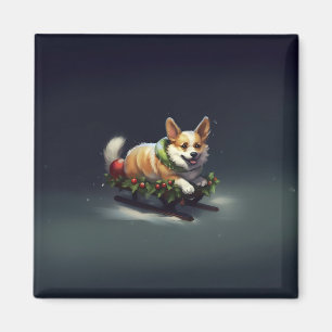 Imã Corgi Natal Inverno de Neve