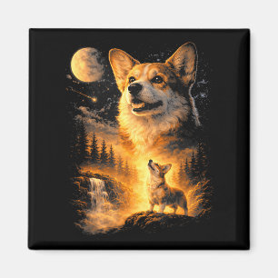 Imã Corgi vintage uivando para a lua meme 90s animal