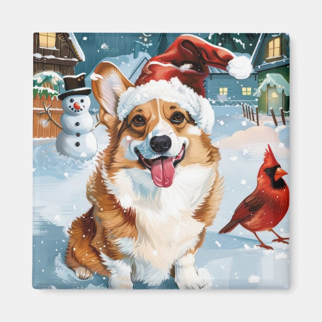 Imã Corgi Winter Wonderland Christmas Joy (Frente)
