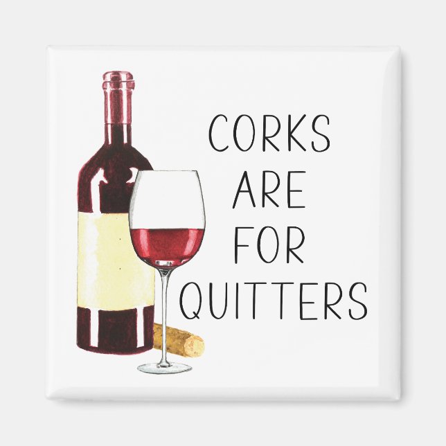 Imã "Corks For Quitters" Aquarela Vidro Vermelho (Frente)