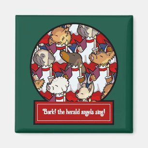 Imã Coro de Cães Engraçados Canto de Natal Pug Cartoon