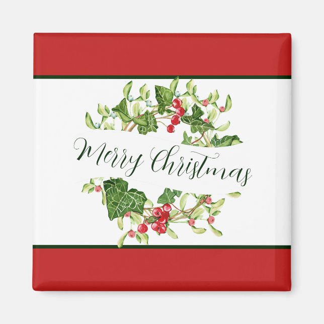 Imã Coroa de Natal aquarela personalizada Férias  (Frente)