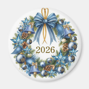 Imã Coroa de Natal Azul e Dourada Personalizável
