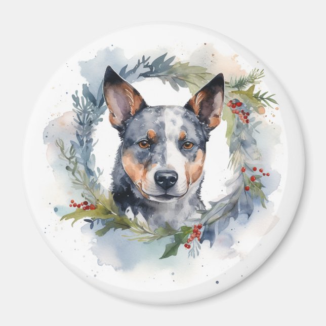 Imã Coroa de Natal Blue Heeler Festiva Pupila (Frente)