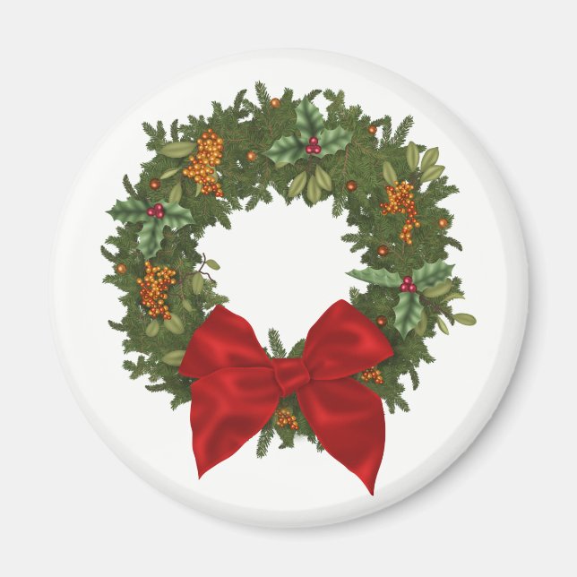 Imã Coroa de Natal de Azevinho Festivo (Frente)