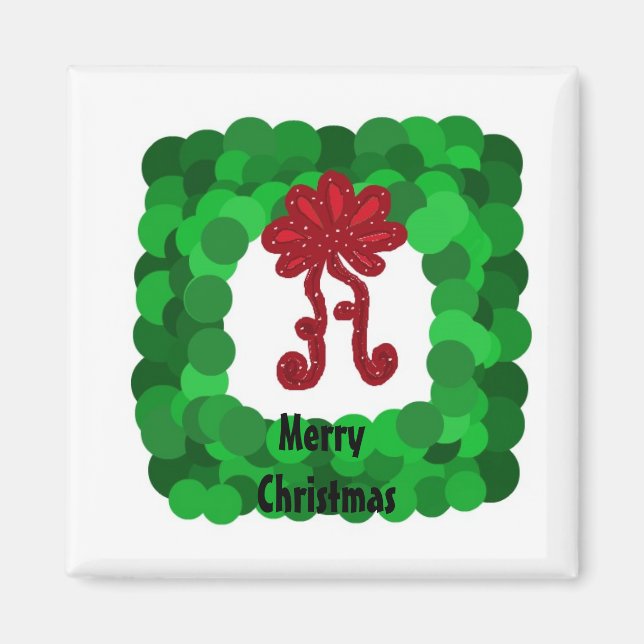 Imã Coroa de Natal Verde Quadrada Elegante (Frente)