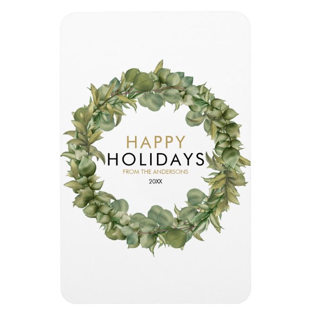 Ímã Coroa de Verdura Moderna Feliz Natal (Vertical)