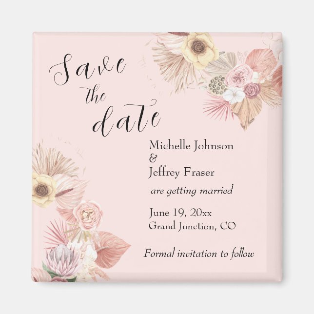 Imã Coroa Floral Boêmia Rosa Salvar Data Ímã (Frente)